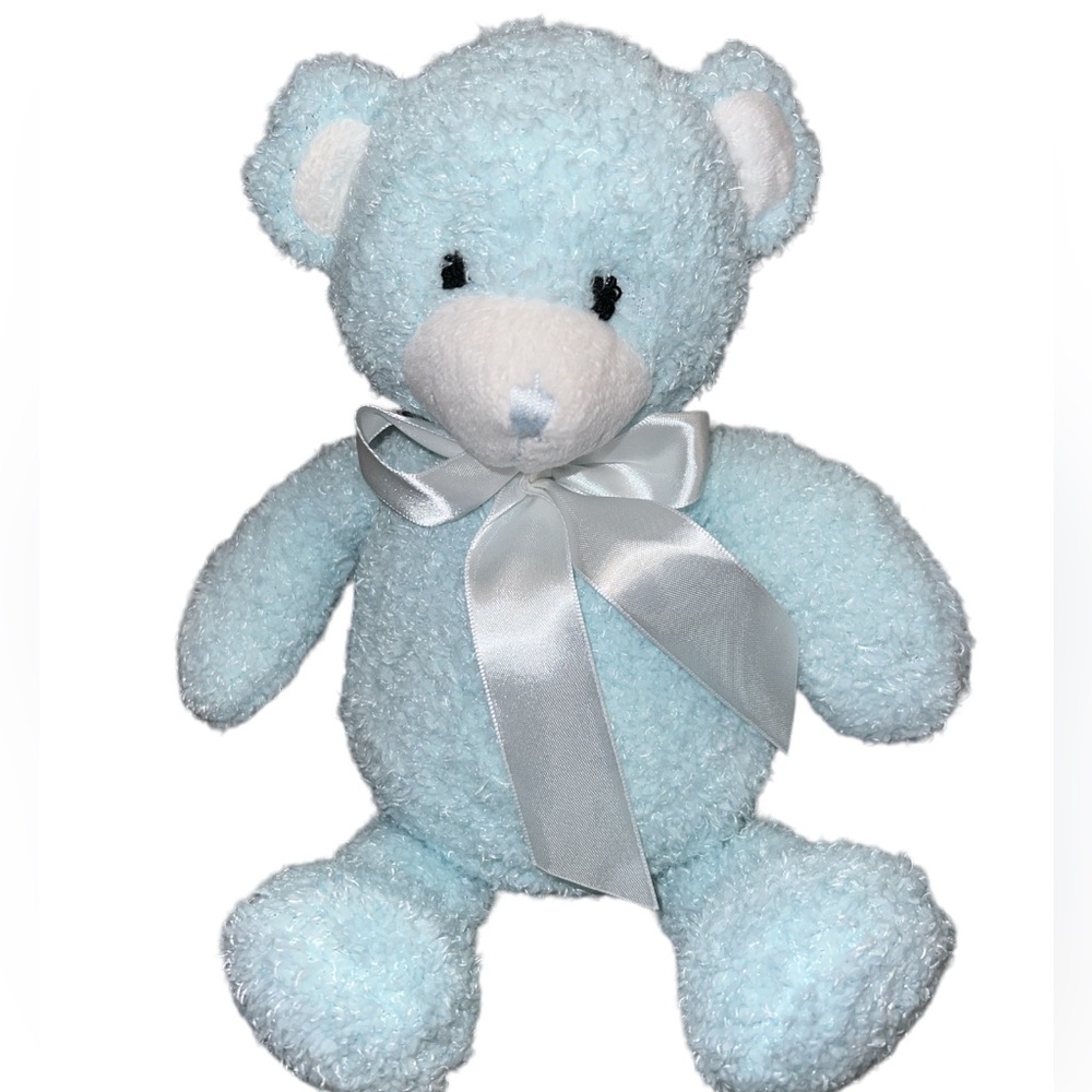 Stephan Baby Blue Terry Shaggy Teddy Bear Embroidered 11”
